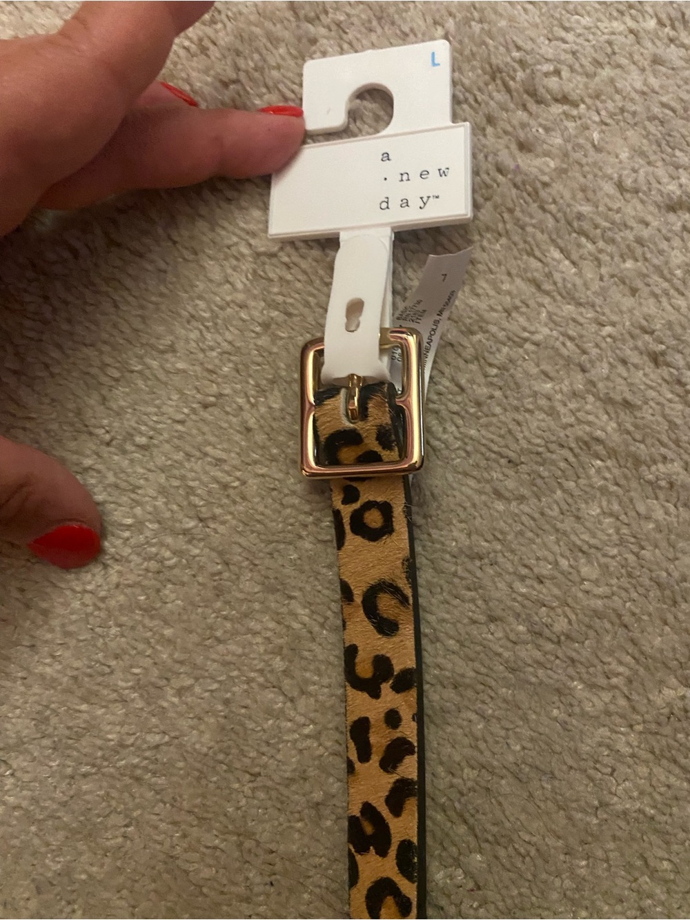 A New Day Leopard Print Belt with Gold Buckle - Tan & Black 42 inch long